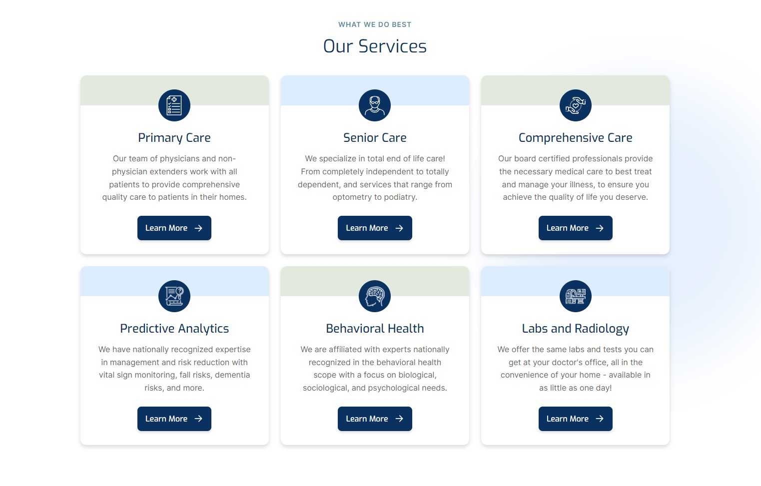 Screenshot of services overview section on Avalon website