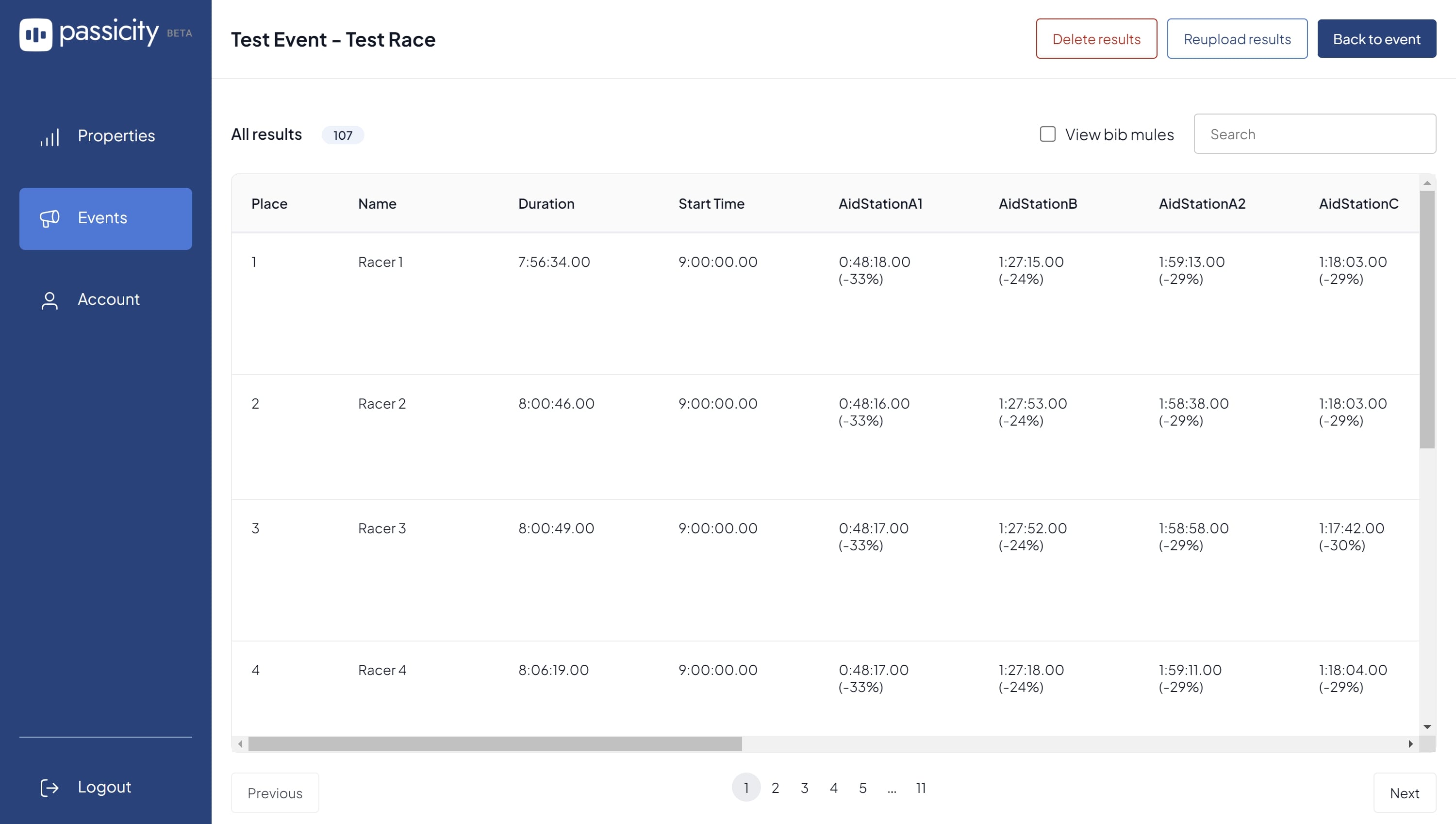Screenshot of Passicity Organizer application events page.