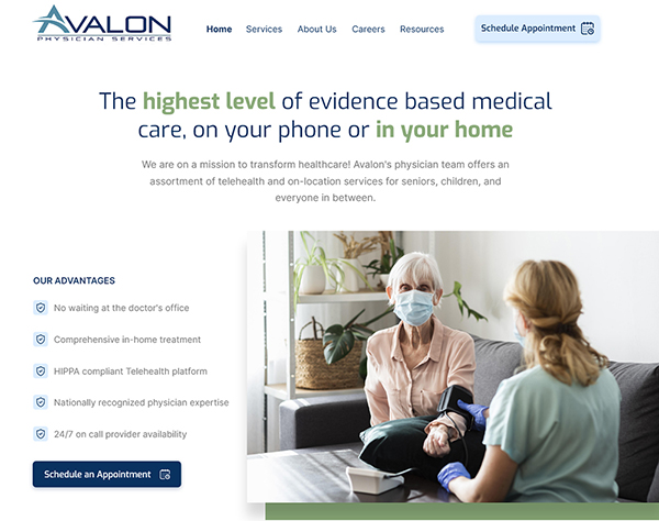 Mockup of Avalon Physician Services New Website